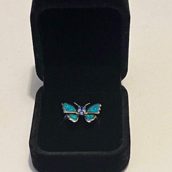 Sterling Silver Lab Opal Butterfly Tanzanite CZ - Picture 2 of 2
